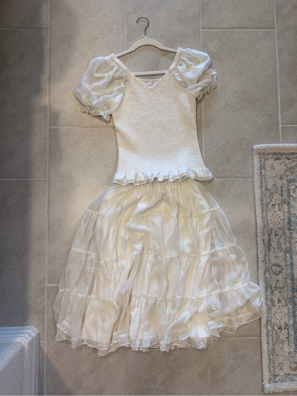 Rachel Parcell Ivory Puff Sleeve Top & Tiered Skirt Set